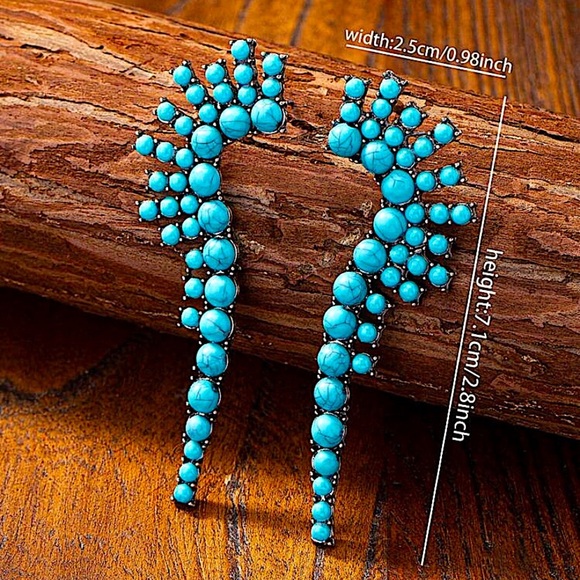 Bohemian Handmade Turquoise Dangle Earrings, Boho , Western, B… - Picture 3 of 3